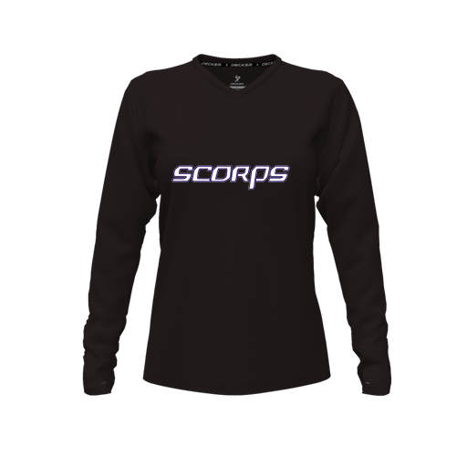 [FTLVPTBK-FYXS-LOGO2] Decker Performance T-Shirt (Female Youth XS, Black, V Neck, Logo 2, Long Sleeve)